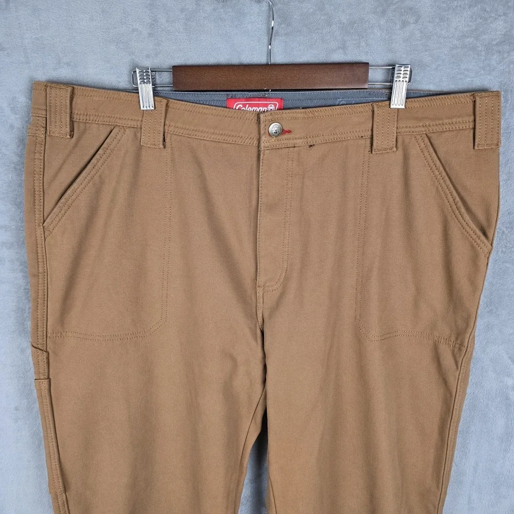Coleman Mens Fleece Lined Canvas Utility Work Pants Tan Brown 40x32 Straight Leg